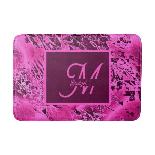 Elegant Pink Marble bold Monogram Typography Bath Mat