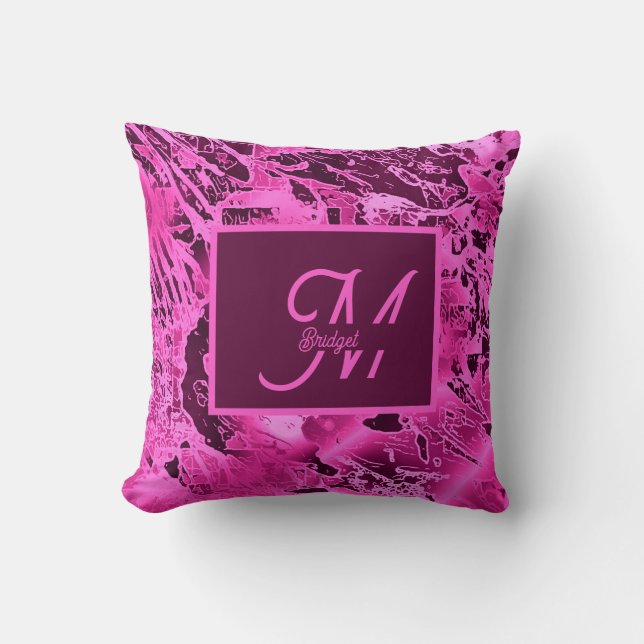 Elegant Pink Marble bold Monogram Typography Cushion (Front)