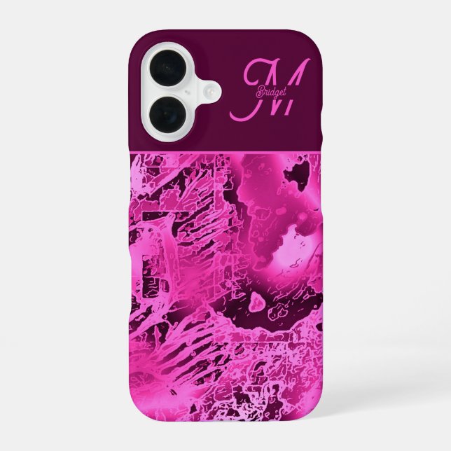 Elegant Pink Marble bold Monogram Typography iPhone 16 Case (Back)