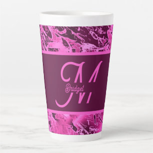 Elegant Pink Marble bold Monogram Typography Latte Mug