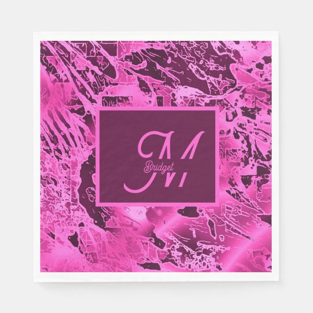 Elegant Pink Marble bold Monogram Typography Napkin (Front)