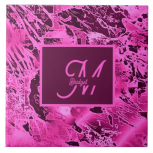 Elegant Pink Marble bold Monogram Typography Tile