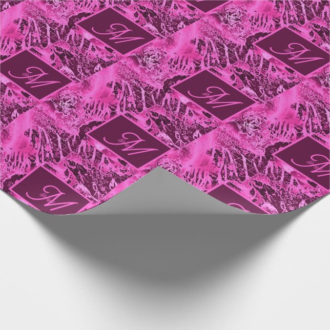 Elegant Pink Marble bold Monogram Typography Wrapping Paper (Corner)