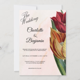 Elegant Pink Marble Botanical Wedding Invitation