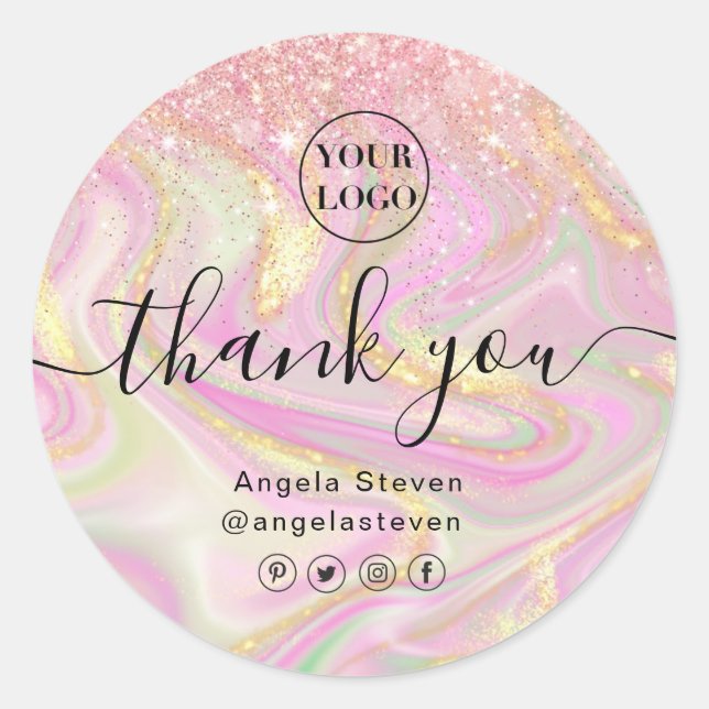 elegant pink marble chic gold glitter  classic rou classic round sticker (Front)