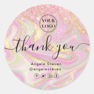 elegant pink marble chic gold glitter  classic rou round sticker