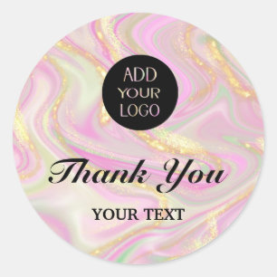 elegant pink marble chic gold glitter  classic round sticker