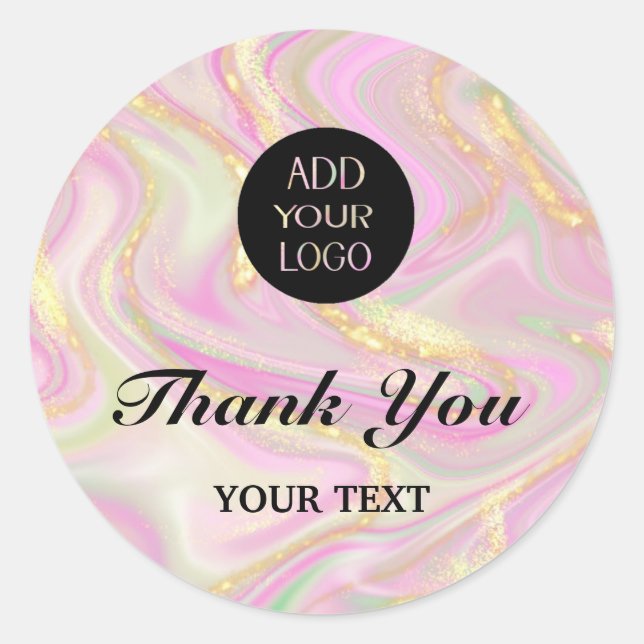 elegant pink marble chic gold glitter  classic round sticker (Front)