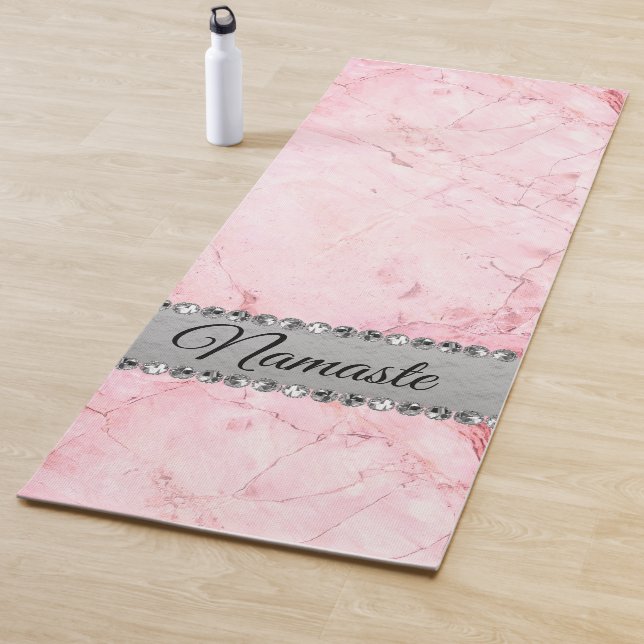 Elegant Pink Marble Diamond Bling Namaste Custom Yoga Mat (In Situ)