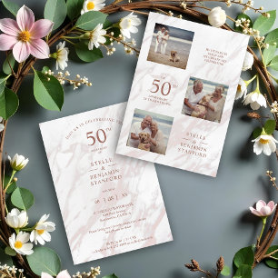 Elegant Pink Marble Effect Three Photos Collage
