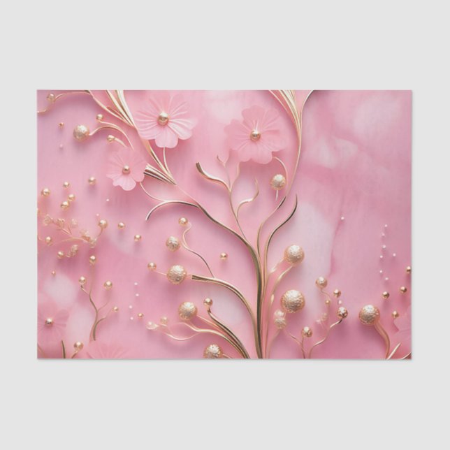 Elegant Pink Marble Gold Accents Tissue Paper (Front)