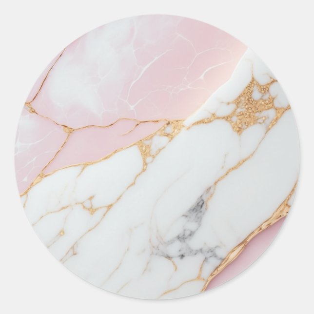 Elegant Pink Marble & Gold Classic Round Sticker (Front)