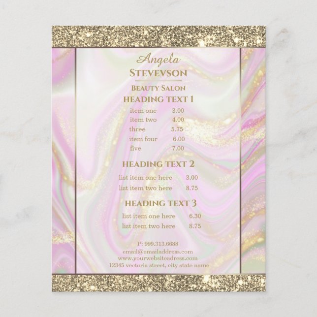Elegant Pink Marble Gold Flyer (Front)