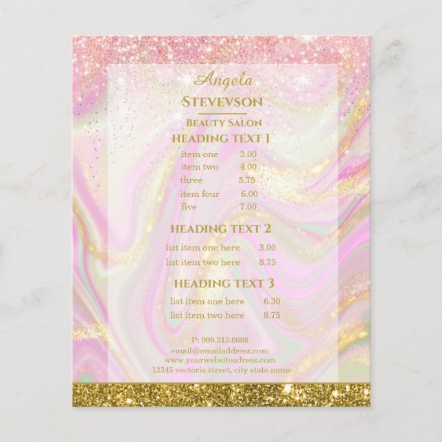 Elegant Pink Marble Gold Flyer (Front)
