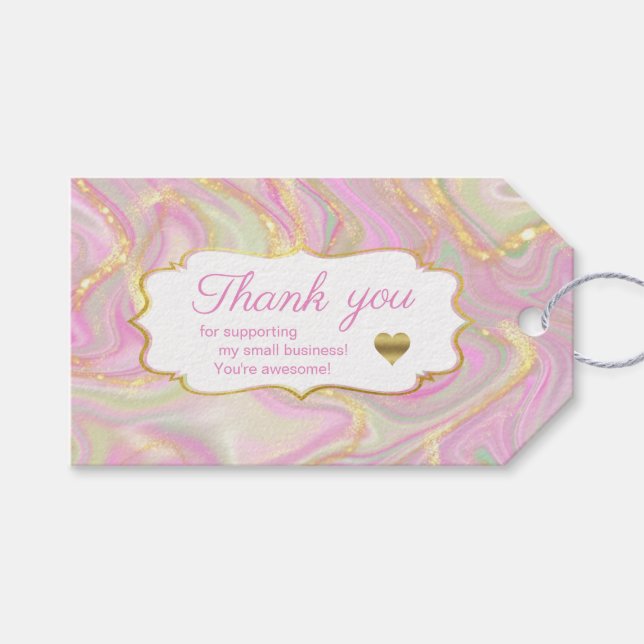 Elegant Pink Marble Gold gift tags (Front (Horizontal))