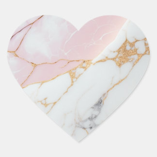 Elegant Pink Marble & Gold Heart Sticker