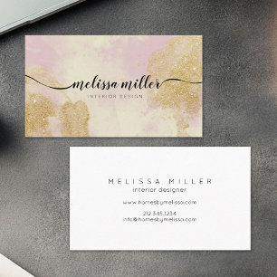 Elegant Pink Marble Gold Script Calligraphy Business Card