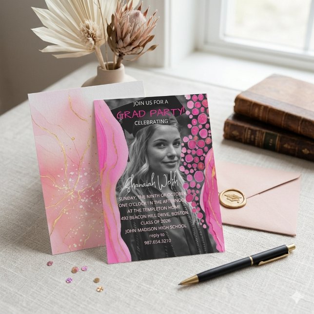 Elegant Pink Marble Graduation Invitation  (Creator Uploaded)