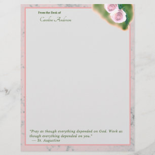 Elegant Pink Marble Inspirational Stationary Custom Letterhead