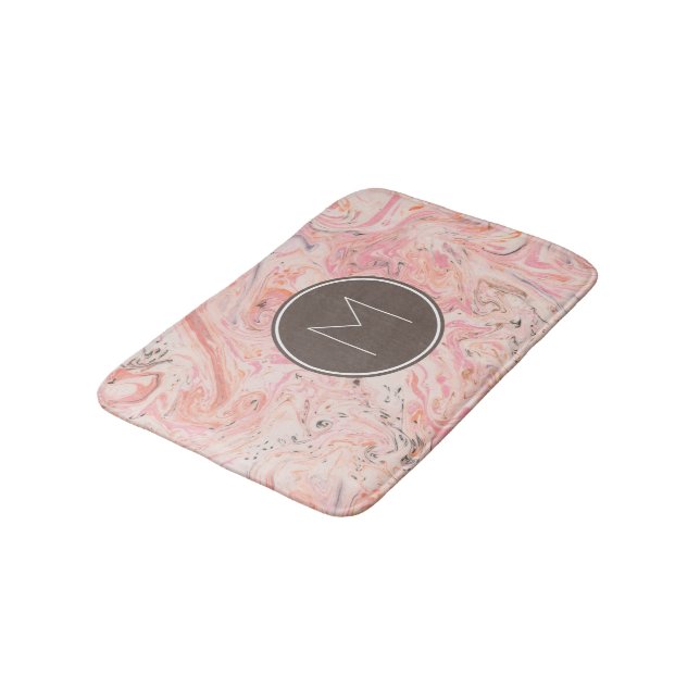 Elegant Pink Marble Monogram Bath Mat (Angled)