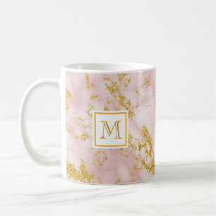 Elegant Pink Marble Monogram Faux Gold Glitter Coffee Mug
