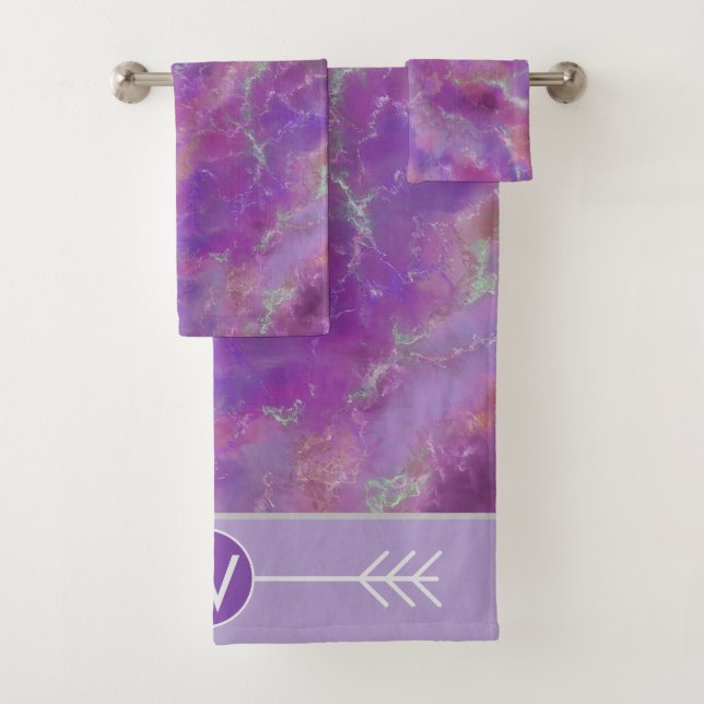 Elegant Pink Marble Pattern With Monogram  Bath Towel Set (Insitu)