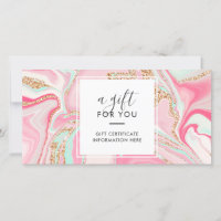 Elegant pink marble rose gold glitter gift card