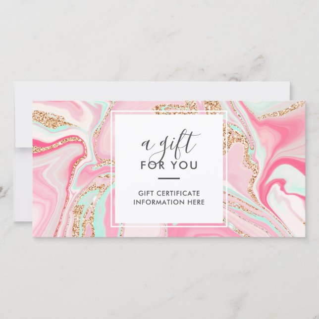 Elegant pink marble rose gold glitter gift card (Front)