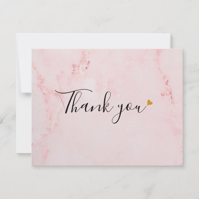 Elegant Pink Marble Script Thank You Card (Front)