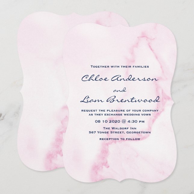 Elegant Pink Marble Wedding Invitation (Front/Back)
