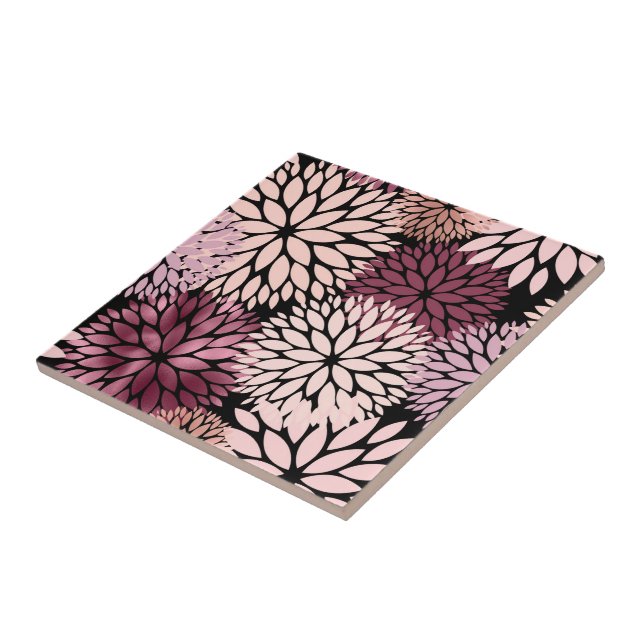 Elegant Pink Maroon Dahlia Floral Tile (Side)