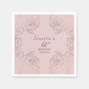 Elegant Pink Mauve Floral Birthday Napkins