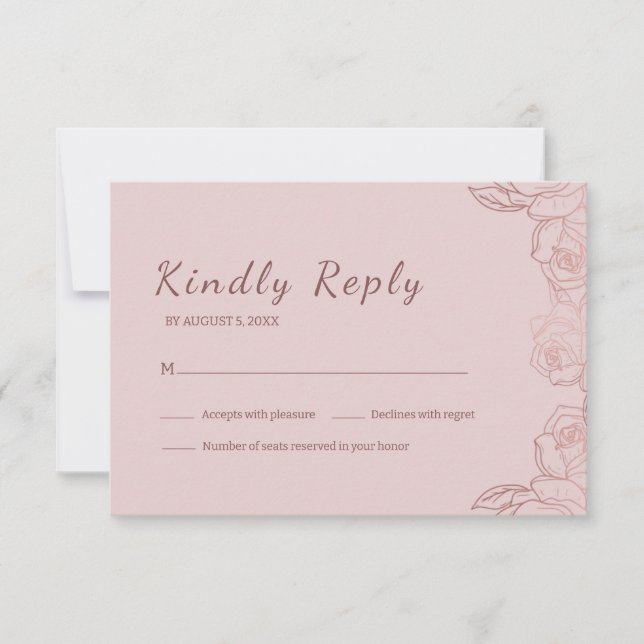  Elegant Pink Mauve Floral RSVP Card (Front)