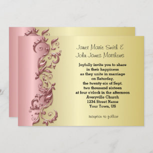 Elegant Pink Mauve & Gold Florid Wedding Invitation