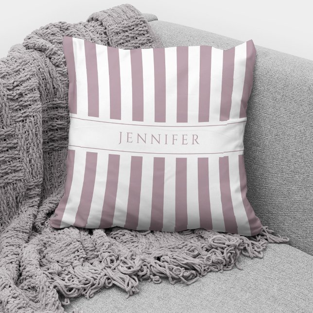 Elegant Pink Mauve Stripes Pattern Name Cushion (Creator Uploaded)