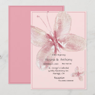 Elegant Pink Mauve Watercolor Butterfly Invitation