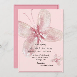 Elegant Pink Mauve Watercolor Butterfly Invitation