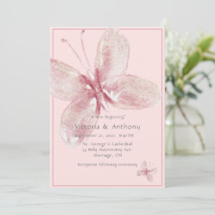 Elegant Pink Mauve Watercolor Butterfly Wedding Invitation