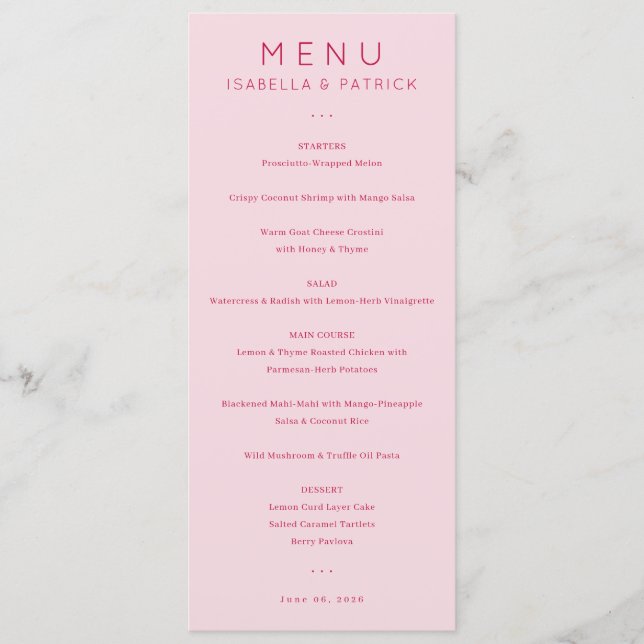 Elegant Pink Menu Template (Front)