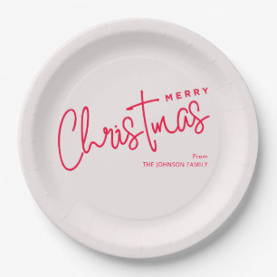 Elegant Pink Merry Christmas Paper Plate