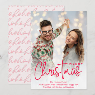 Elegant Pink Merry Christmas Photo Holiday Card
