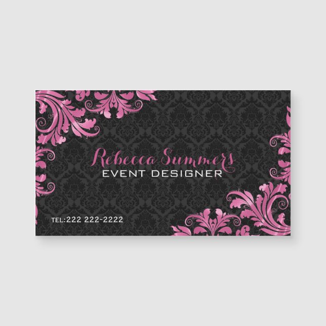 Elegant Pink Metall Lace Black Damasks (Front)