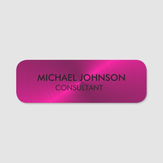 Elegant Pink Metallic Professional Business Name Tag (Front)
