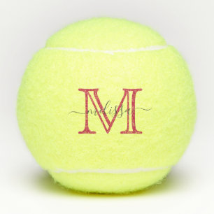 Elegant Pink Minimal Name and Monogram  Tennis Balls