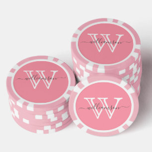 Elegant Pink Minimal Name and Monogrammed  Poker Chips
