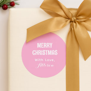 Elegant Pink Minimal Simple Modern Christmas Classic Round Sticker