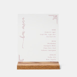 Elegant Pink Minimalist Bar Menu Acrylic Sign