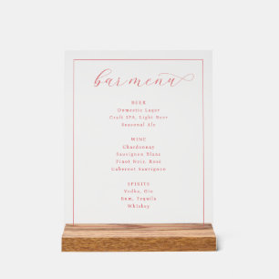 Elegant Pink Minimalist Bar Menu Acrylic Sign