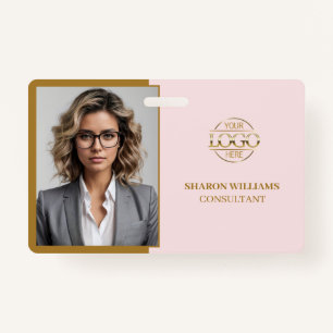 Elegant Pink Minimalist Company Employee Photo ID ID Badge