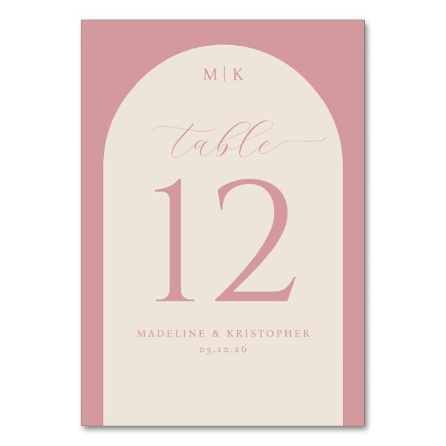 Elegant Pink Minimalist Table Number (Front)